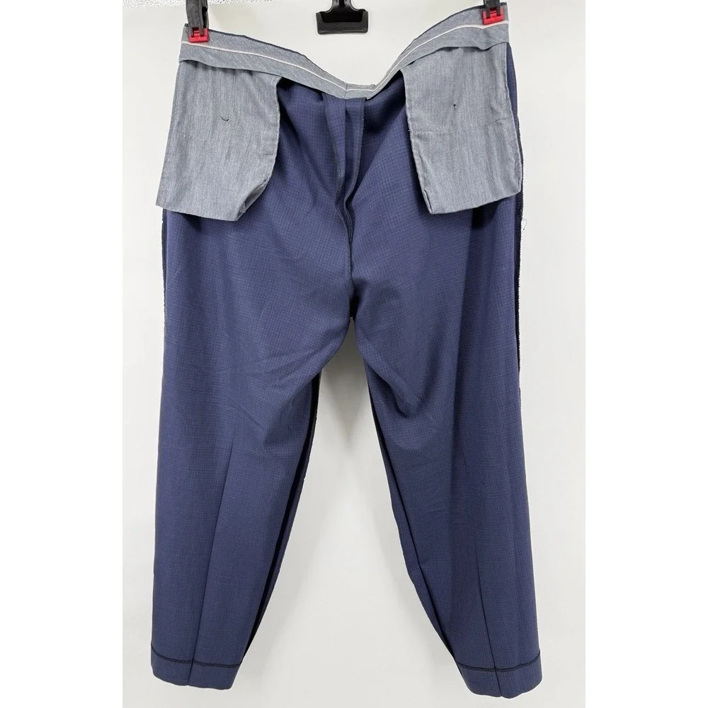 Hickey Freeman Men‎ 40x32 Navy Blue Gingham Check Wool Slacks Trousers